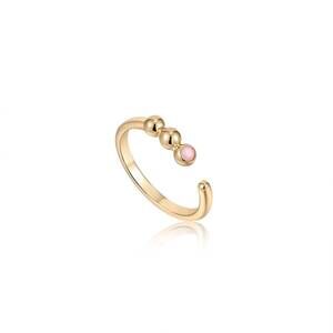 NEW ANIA HAIE women's orb rose quartz adjustable ring in gold